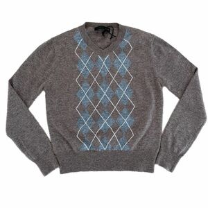 Zara V-Neck Sweater in Gray and Blue Argyle - Size Small